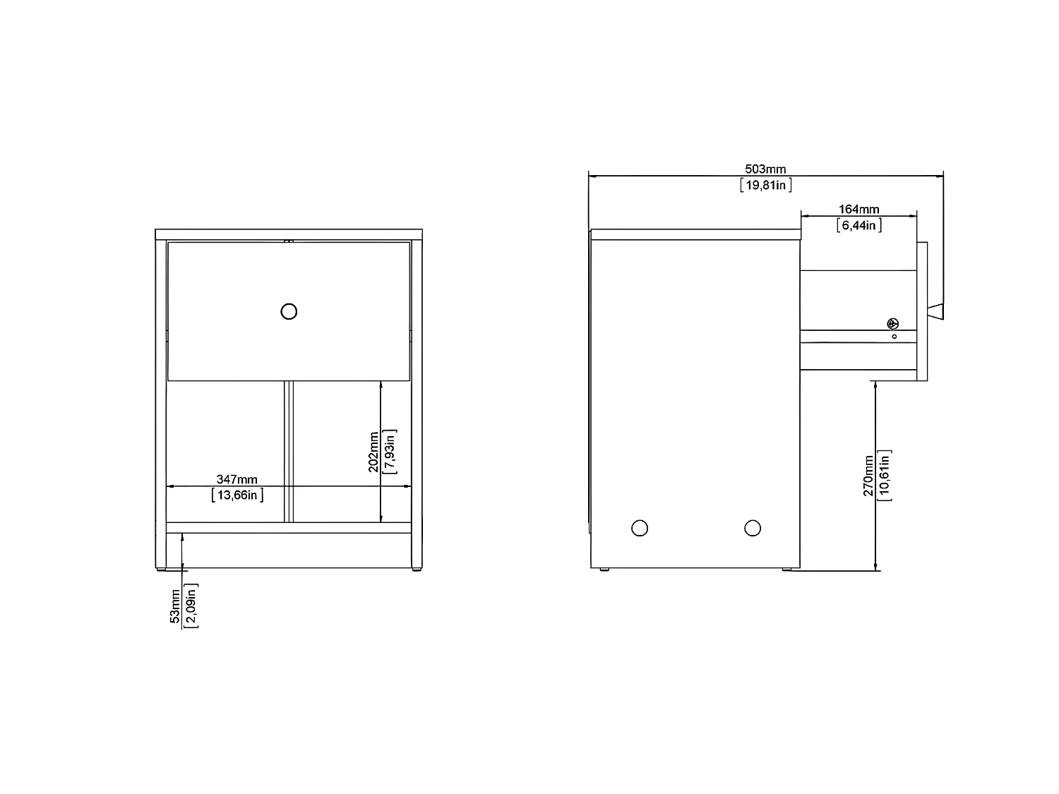 Maria Table de chevet à 1 tiroir et 1 espace ouvert, noir.