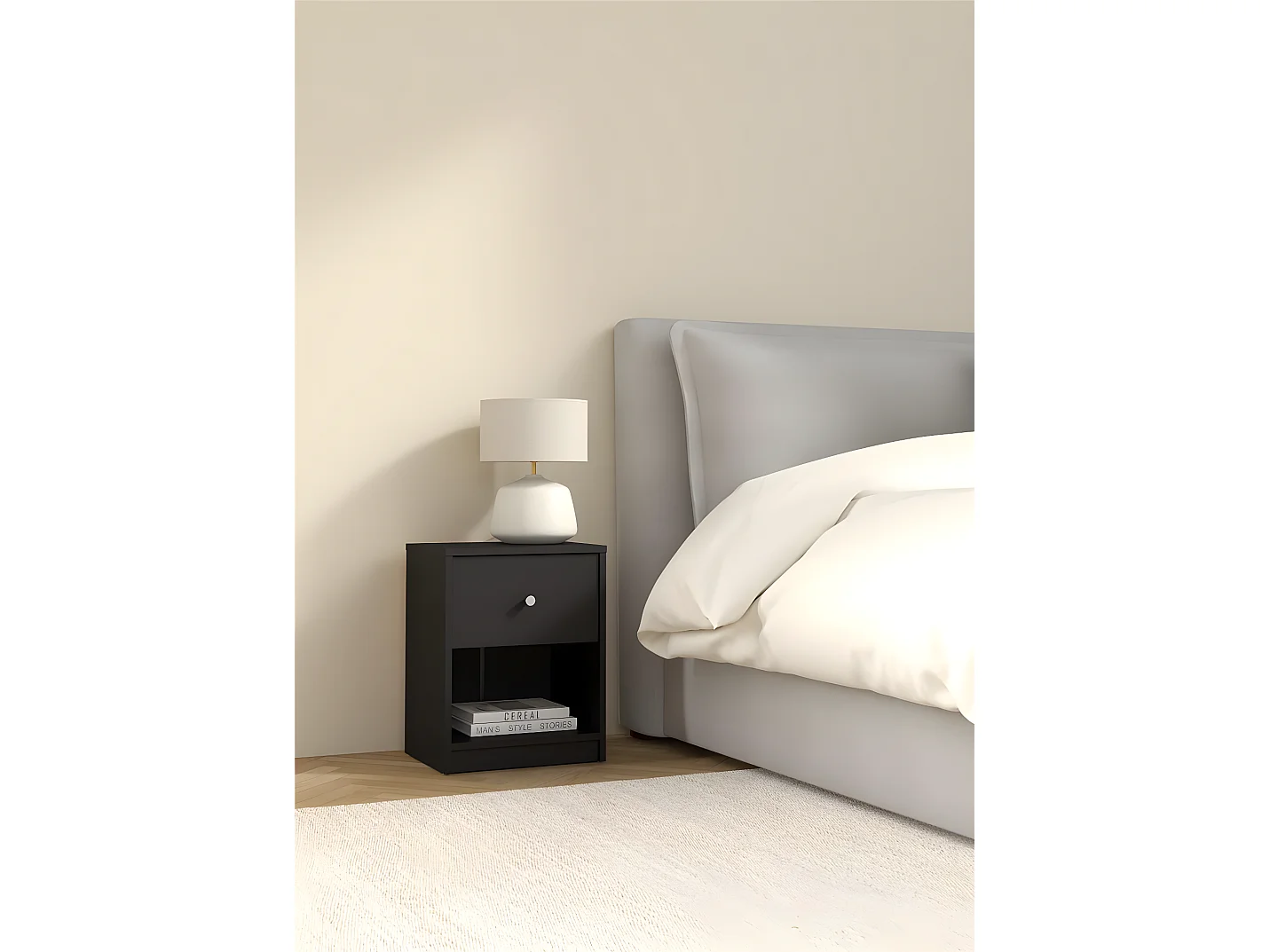 Maria Nachttisch 1 Schublade und 1 Raum schwarz.