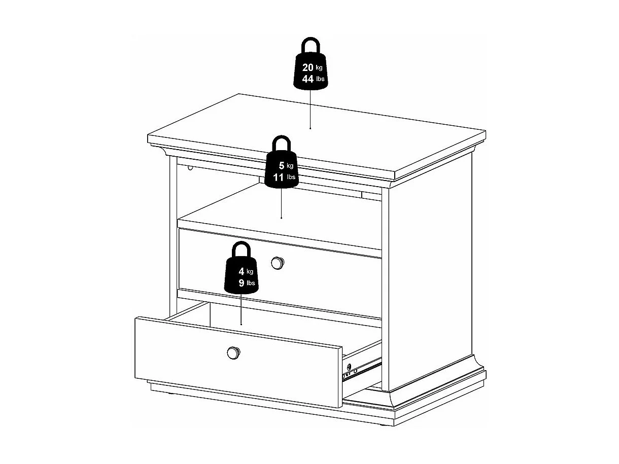 Venedig Nachttisch breite 2 Schubladen und 1 Raum matt grau.