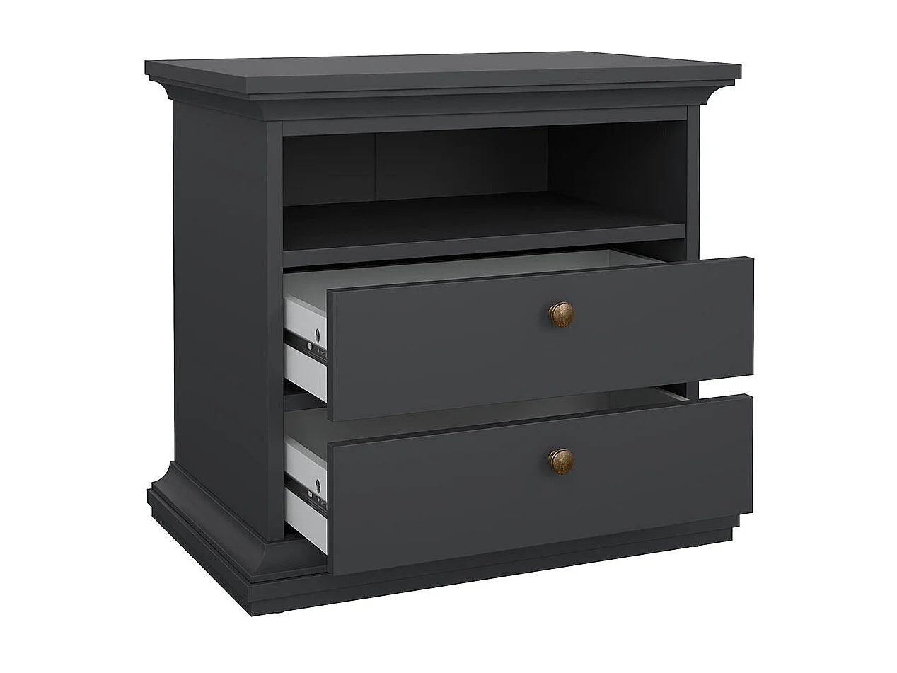 Venedig Table de chevet large, 2 tiroirs et 1 pièce, gris mat.