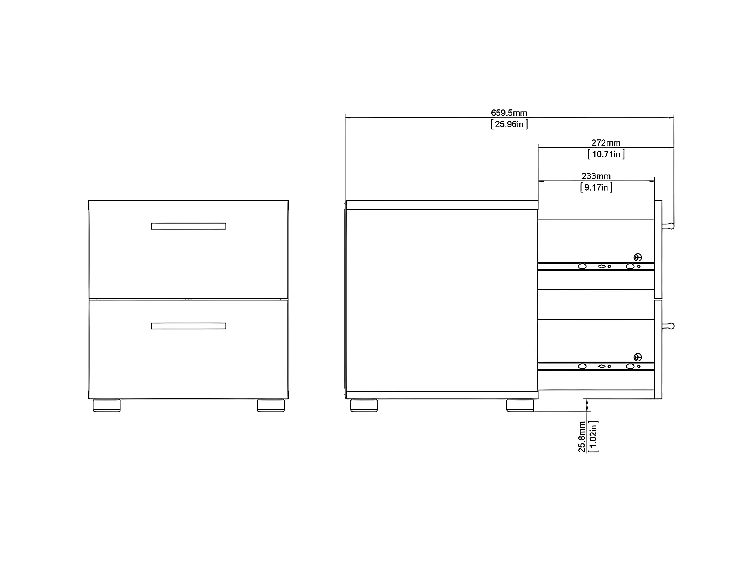 Mesita de noche Petra con 2 cajones decoración roble/blanco alto brillo.