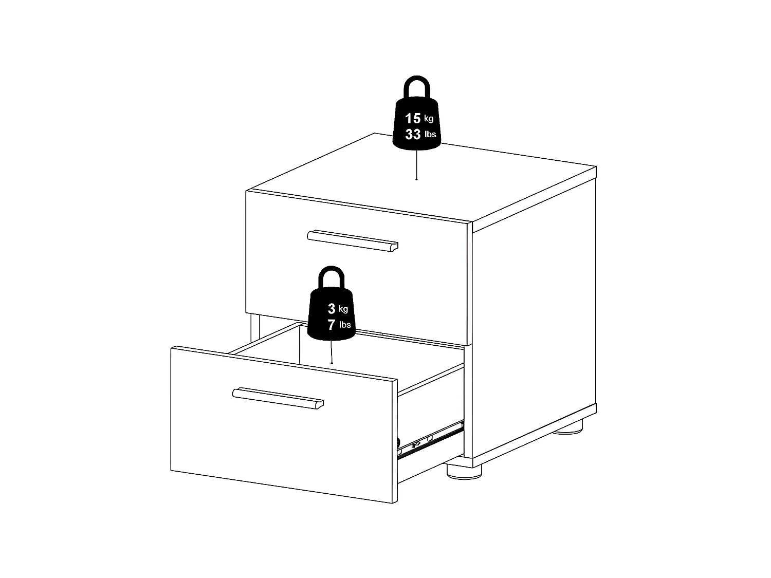 Mesita de noche Petra con 2 cajones decoración roble/blanco alto brillo.