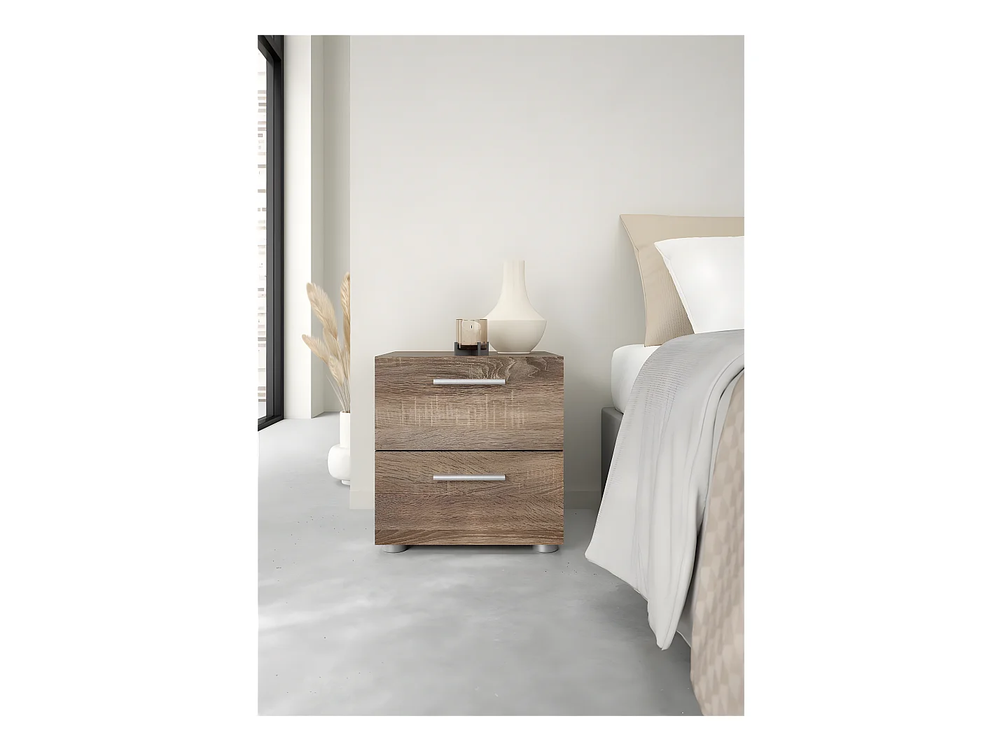 Petra Table de chevet à 2 tiroirs, coloris chêne truffe.
