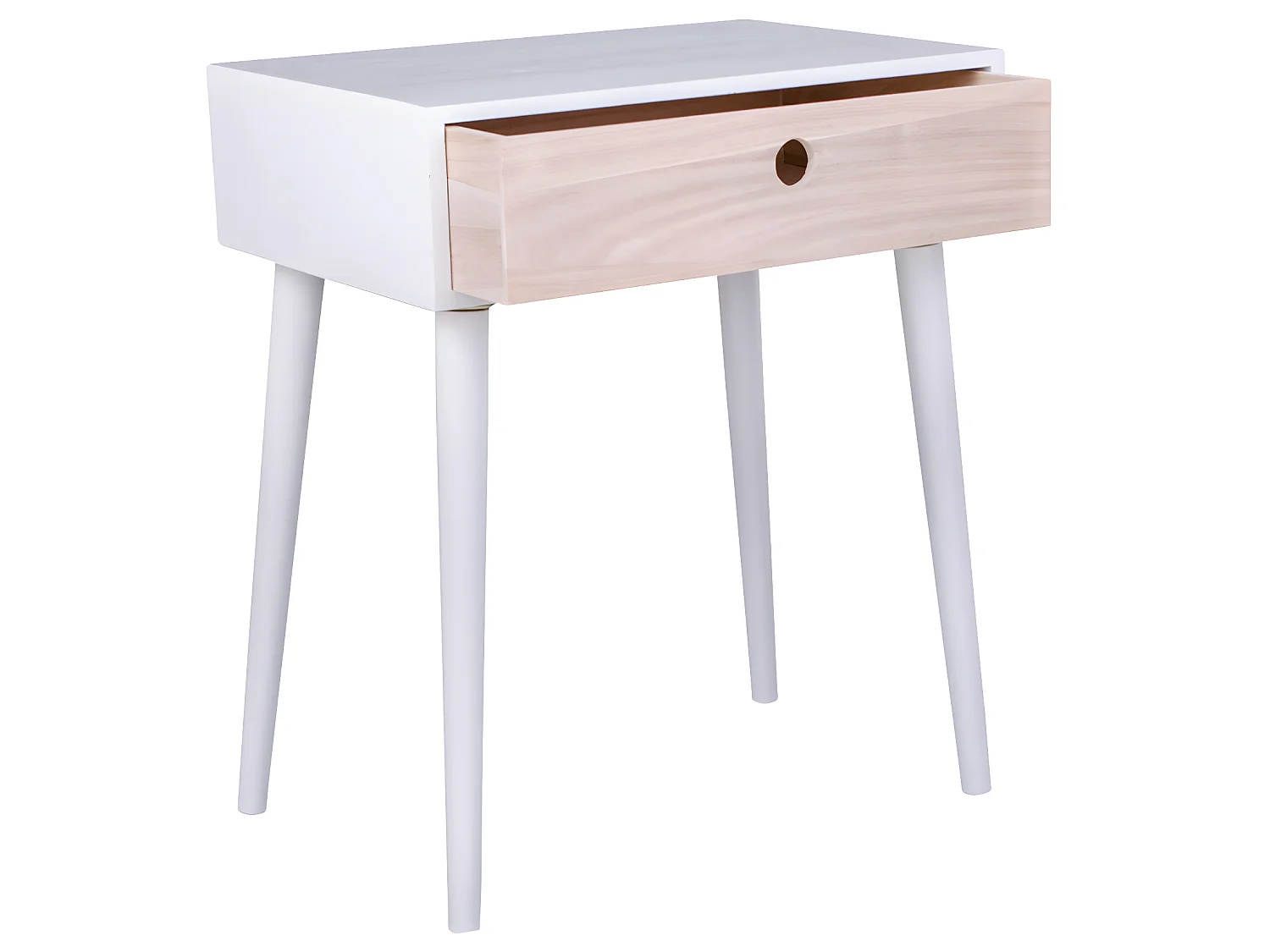 Pam nachtkastje met 1 lade, wit en hout.