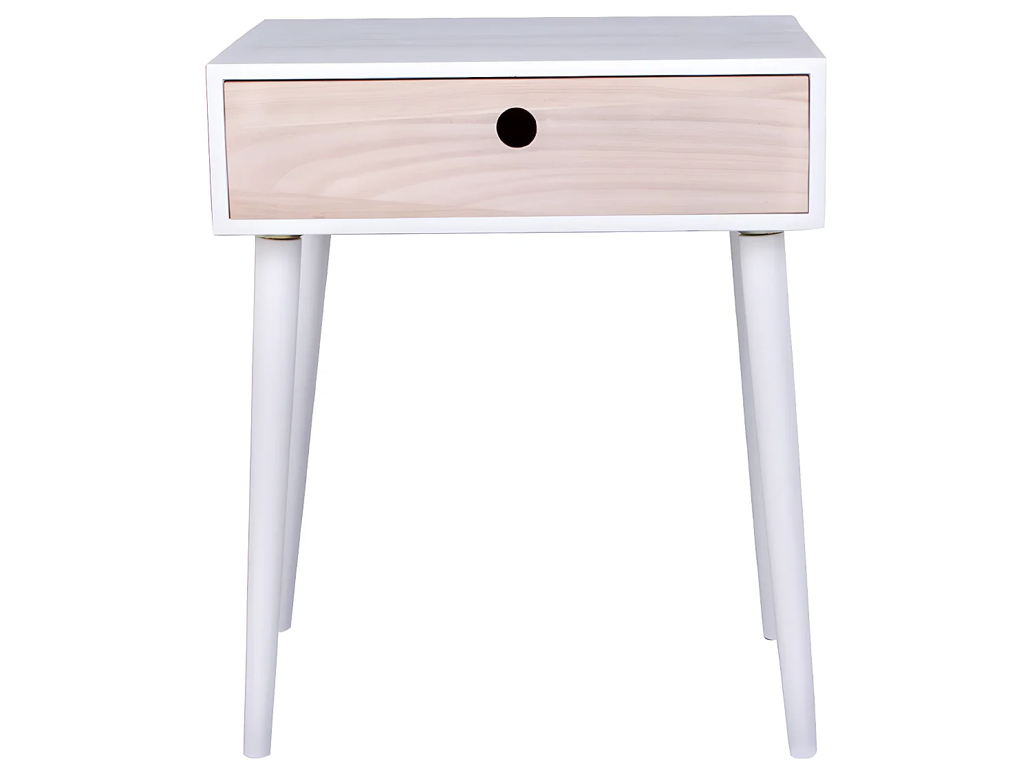 Pam nachtkastje met 1 lade, wit en hout.