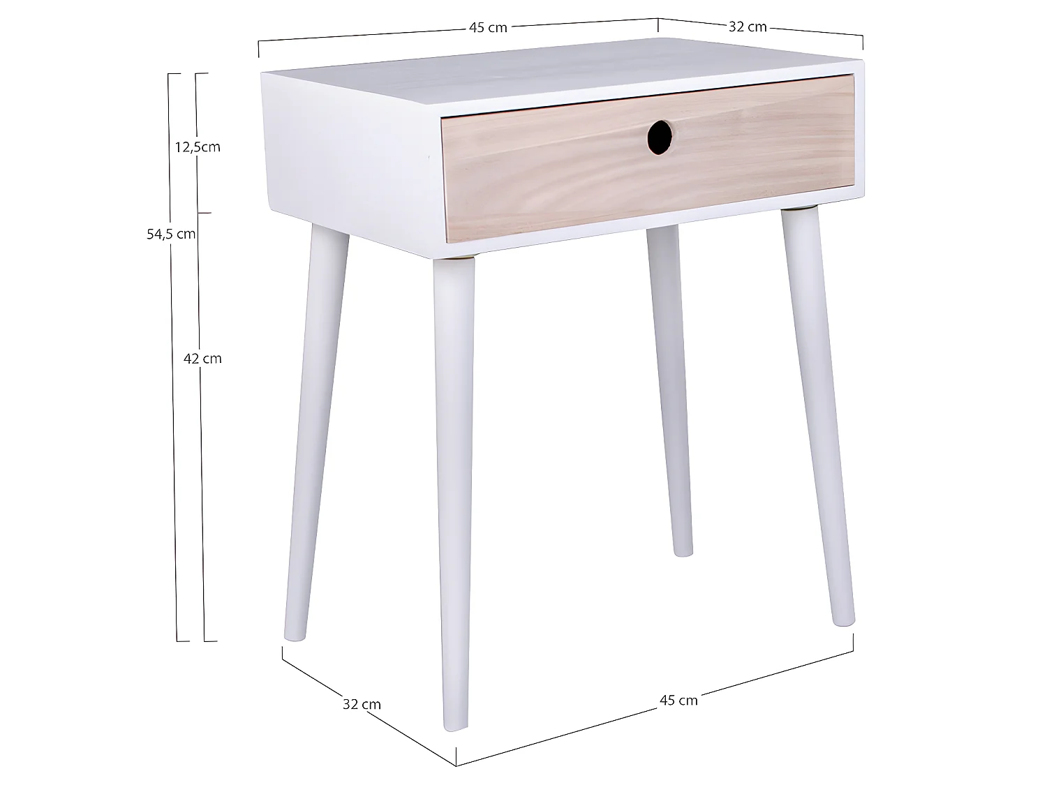 Pam nachtkastje met 1 lade, wit en hout.