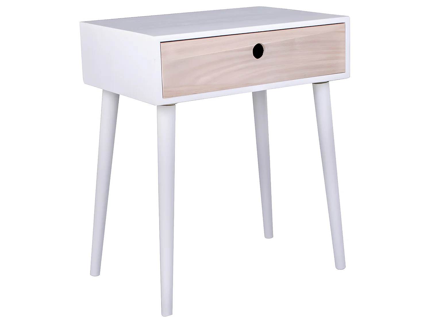 Pam nachtkastje met 1 lade, wit en hout.