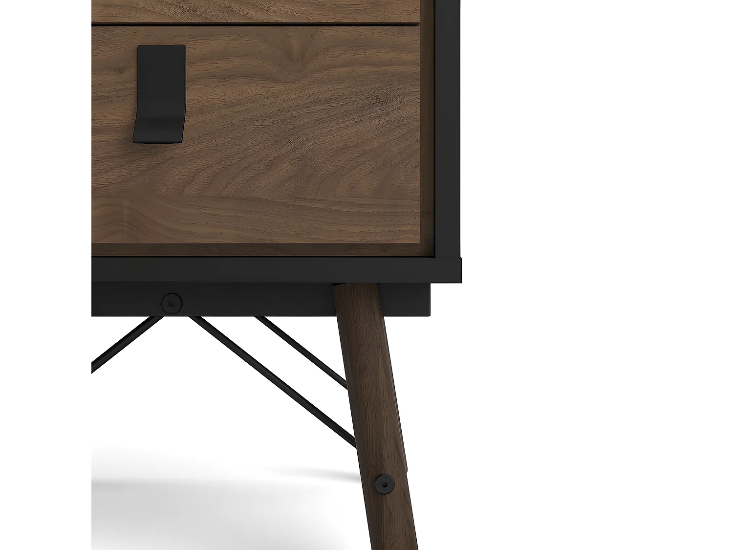 Rye Nachttisch 2 Schubladen mattschwarz, Walnuss Dekor.