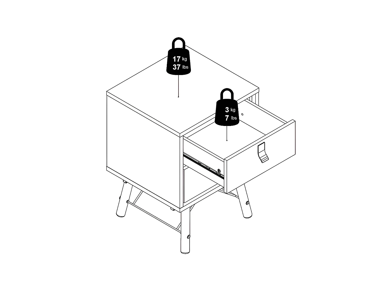 Rye Table de chevet à 2 tiroirs, noir mat, imitation noyer.