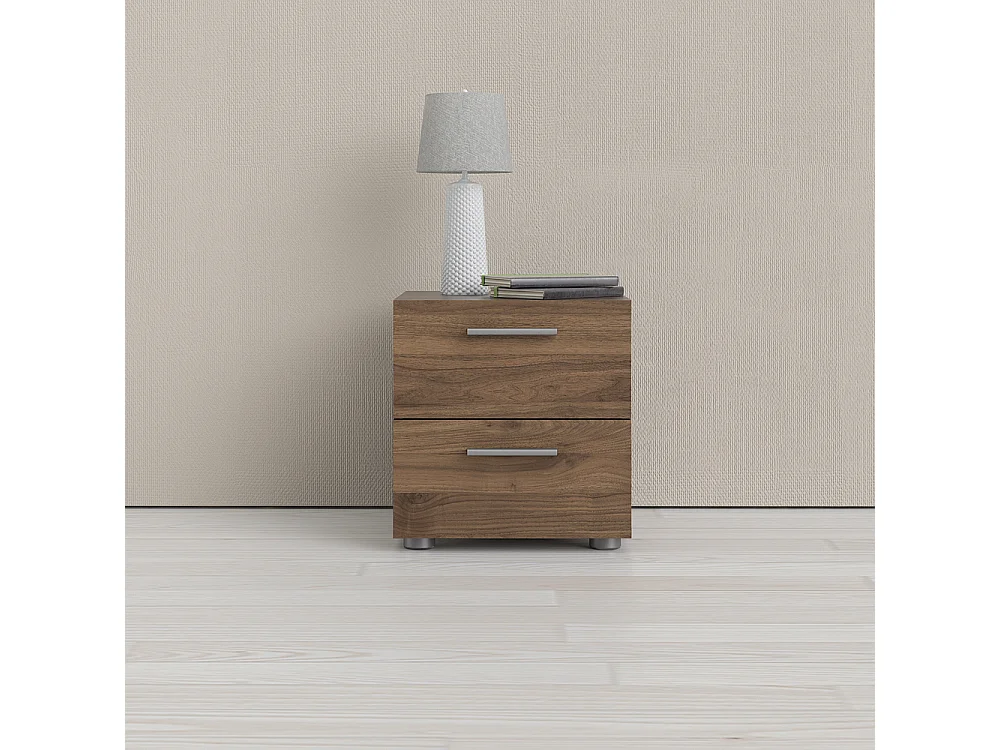 Comodino Petra con 2 cassetti decorati in noce.