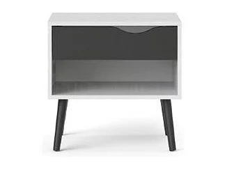 Napoli Nachttisch mit 1 Schublade und 1 Ablage in weiß und matt schwarz.