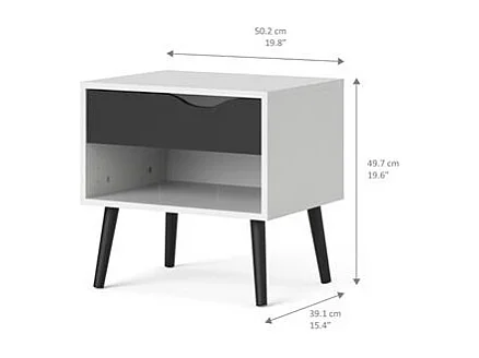 Napoli Nachttisch mit 1 Schublade und 1 Ablage in weiß und matt schwarz.