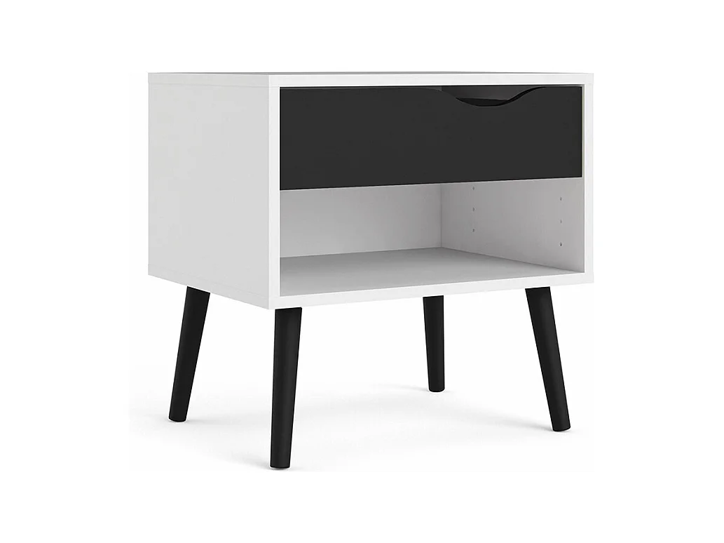 Napoli Table de chevet avec 1 tiroir et 1 tablette, blanc/noir mat.