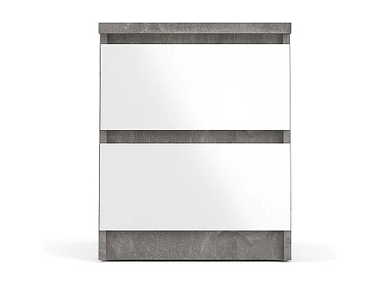 Nada Table de chevet à 2 tiroirs, aspect béton, blanc brillant.