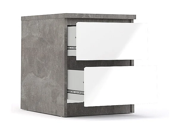 Nada Table de chevet à 2 tiroirs, aspect béton, blanc brillant.