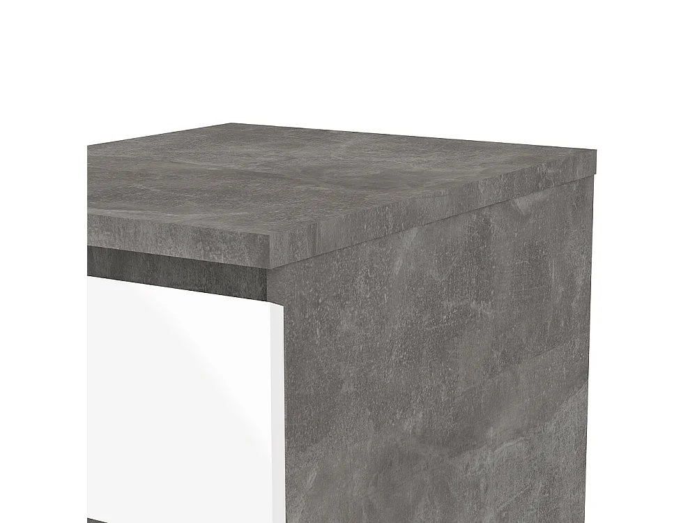 Nada Table de chevet à 2 tiroirs, aspect béton, blanc brillant.