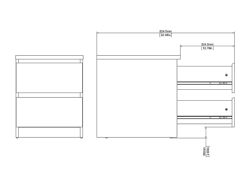 Nada Table de chevet à 2 tiroirs, aspect béton, blanc brillant.