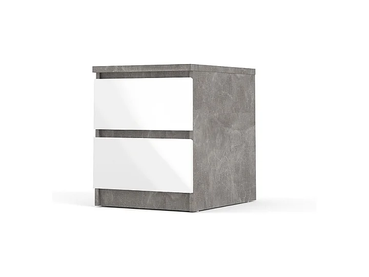 Nada Table de chevet à 2 tiroirs, aspect béton, blanc brillant.