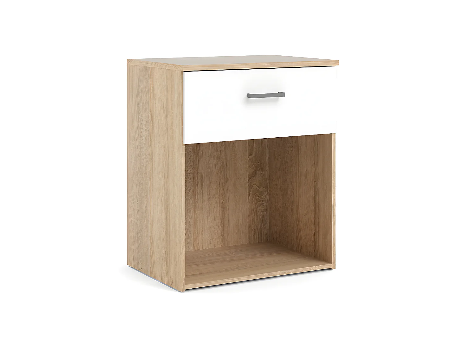 Spell Table de chevet à 1 tiroir, 1 espace de rangement, imitation chêne, blanc.