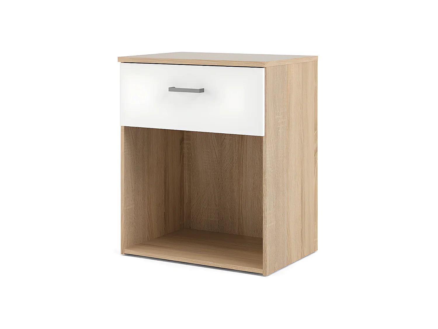 Spell Table de chevet à 1 tiroir, 1 espace de rangement, imitation chêne, blanc.
