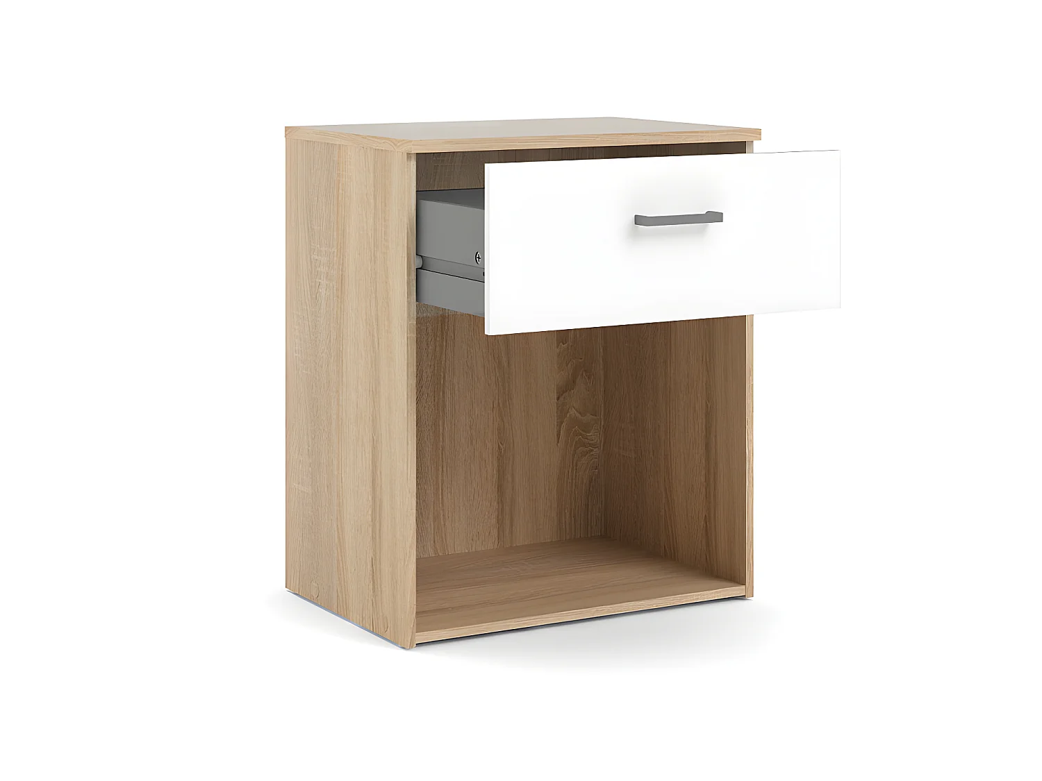 Spell Table de chevet à 1 tiroir, 1 espace de rangement, imitation chêne, blanc.