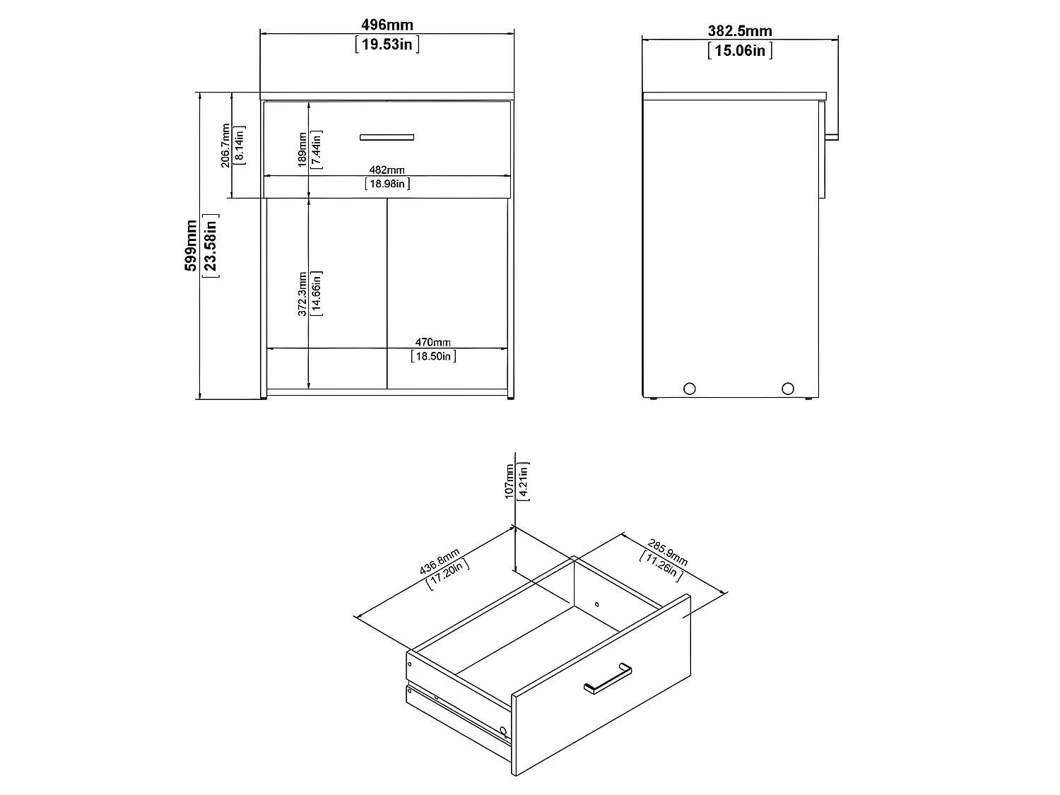 Spell Table de chevet à 1 tiroir, 1 espace de rangement, imitation chêne, blanc.