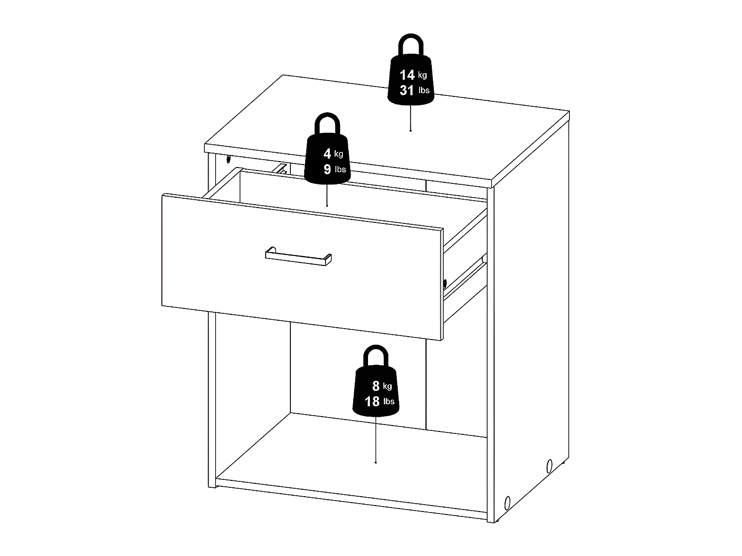 Spell Table de chevet à 1 tiroir, 1 espace de rangement, imitation chêne, blanc.