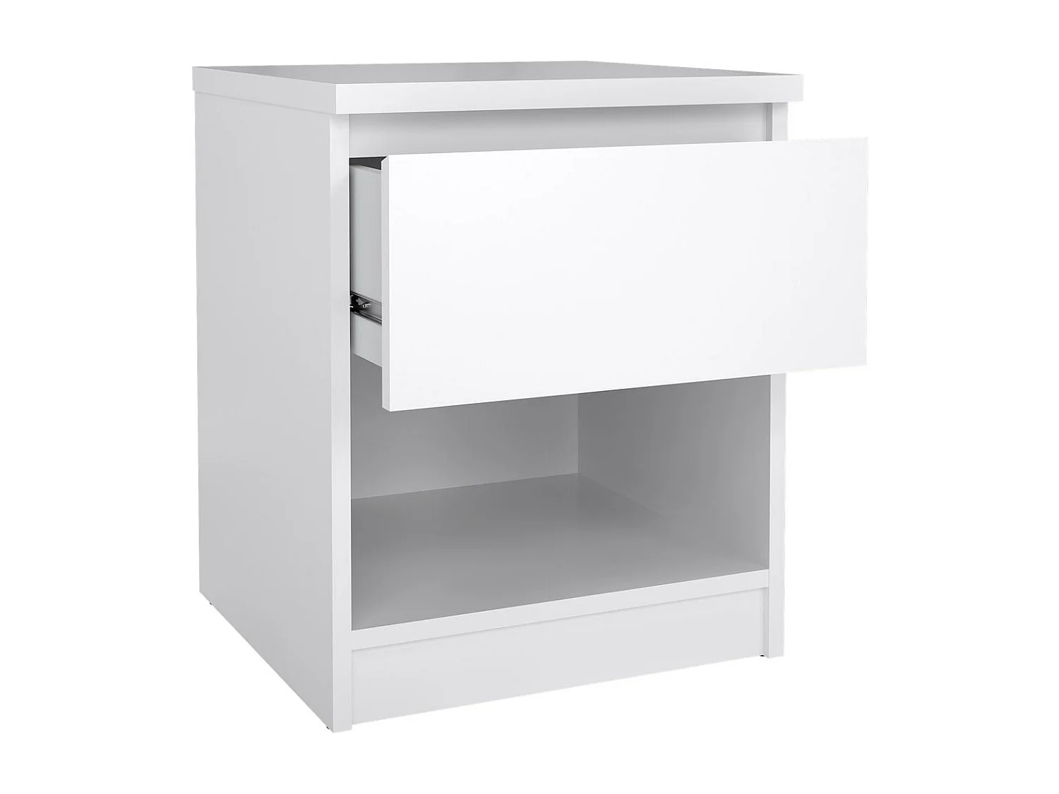 Mesita de noche Nada 1 cajón y 1 estante blanco alto brillo.