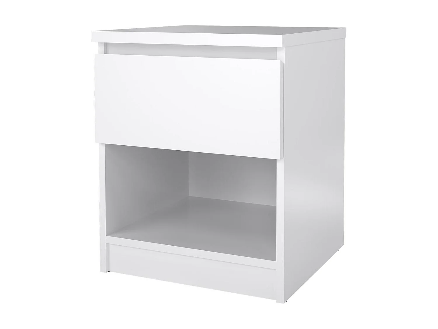 Mesita de noche Nada 1 cajón y 1 estante blanco alto brillo.