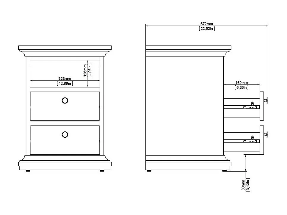 Venedig Table de chevet largeur 43 cm, hauteur 58 cm, blanc.