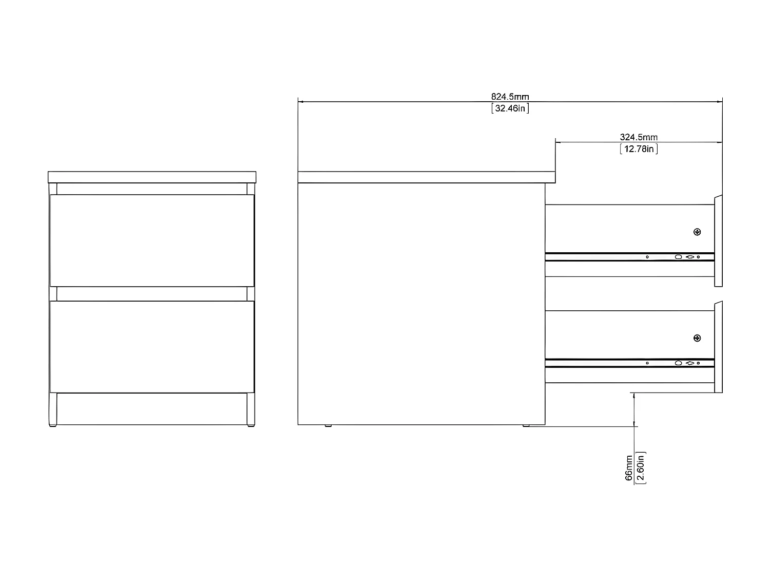 Nada Table de chevet à 2 tiroirs, en frêne, noir.