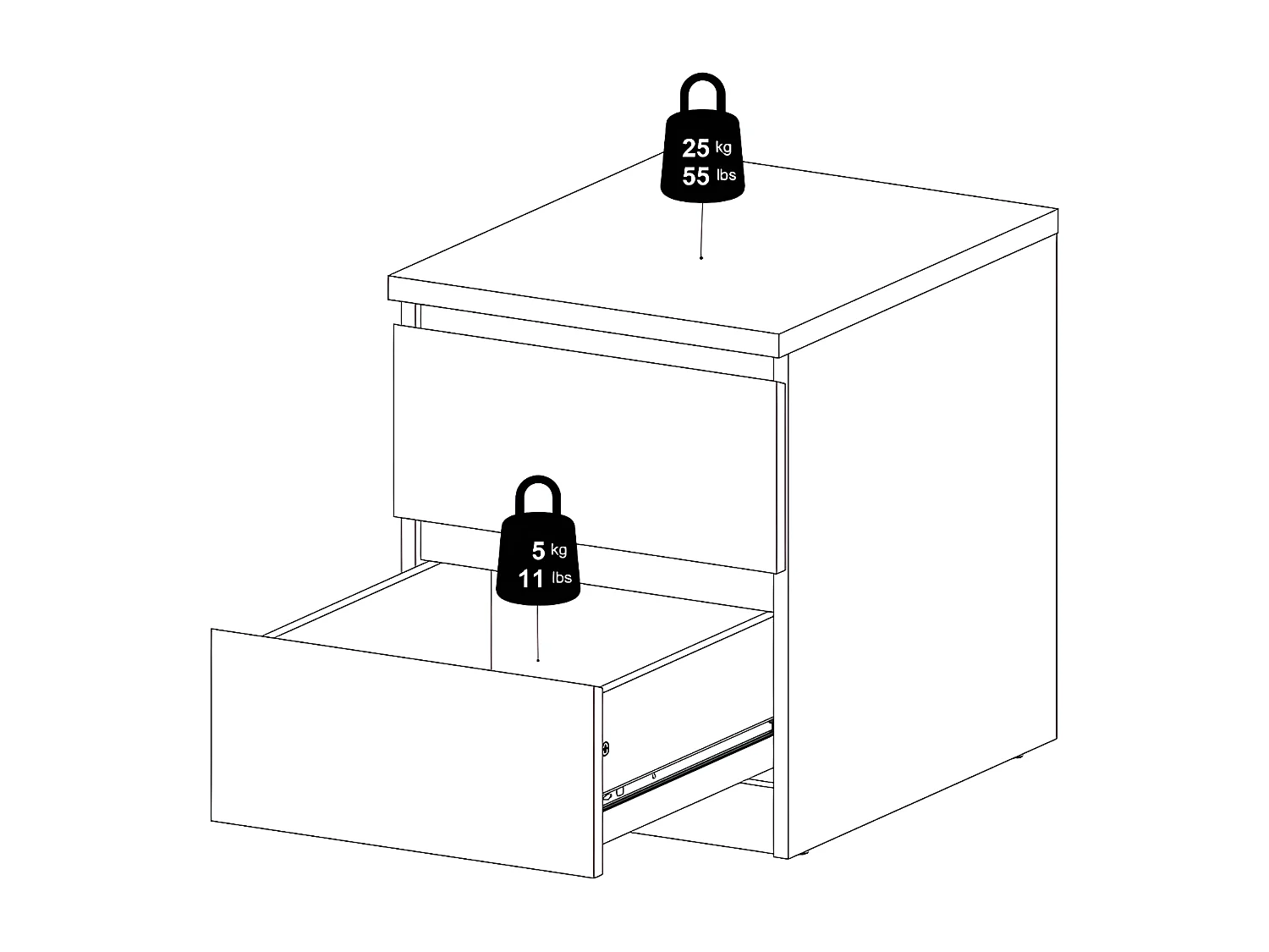 Nada Table de chevet à 2 tiroirs, en frêne, noir.