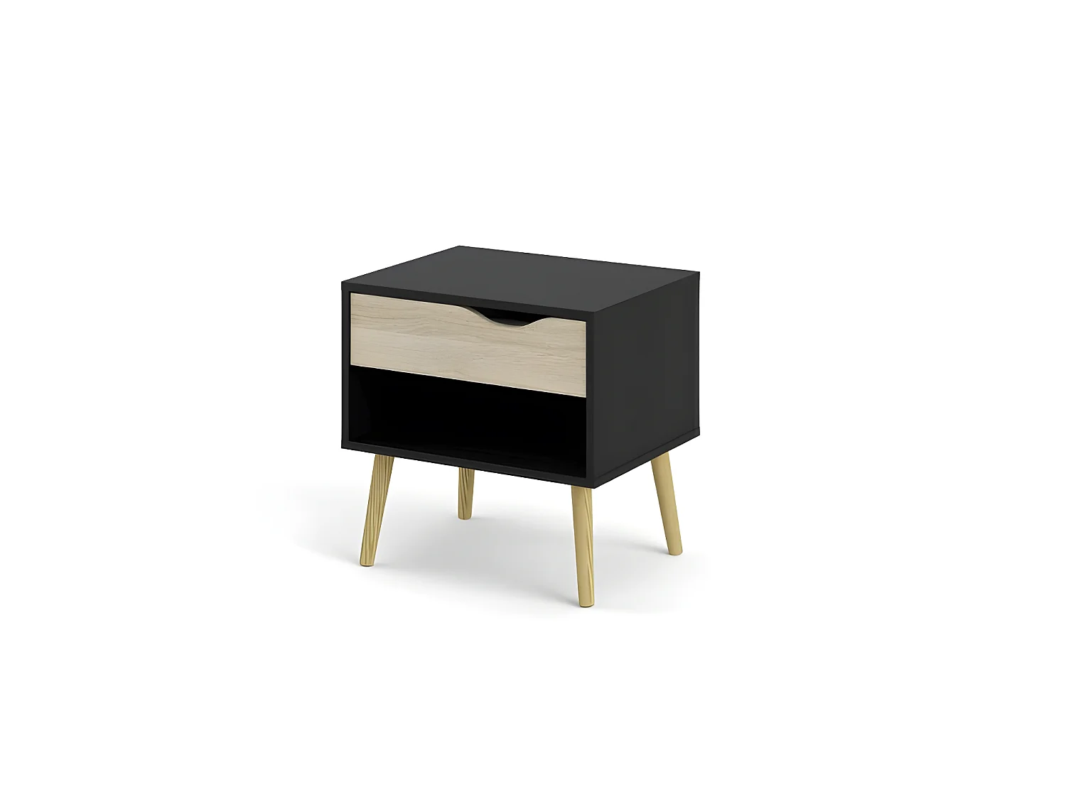 Napoli Table de chevet à 1 tiroir et 1 espace ouvert, noir mat/chêne.