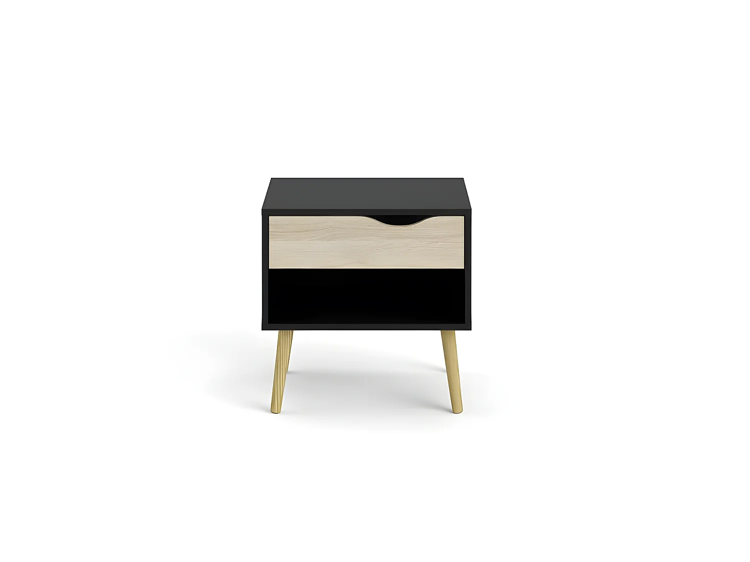 Napoli Table de chevet à 1 tiroir et 1 espace ouvert, noir mat/chêne.