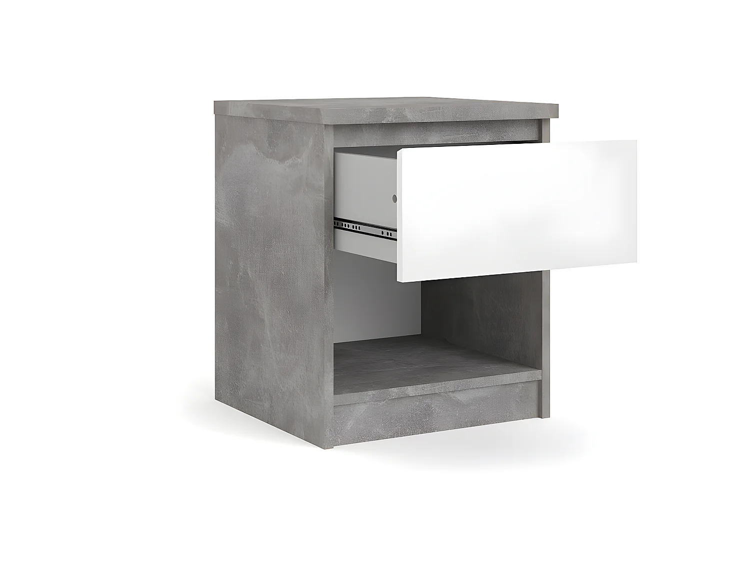 Nada Nachttisch mit 1 Schublade und 1 Ablage, beton dekor,weiss hochglanz.