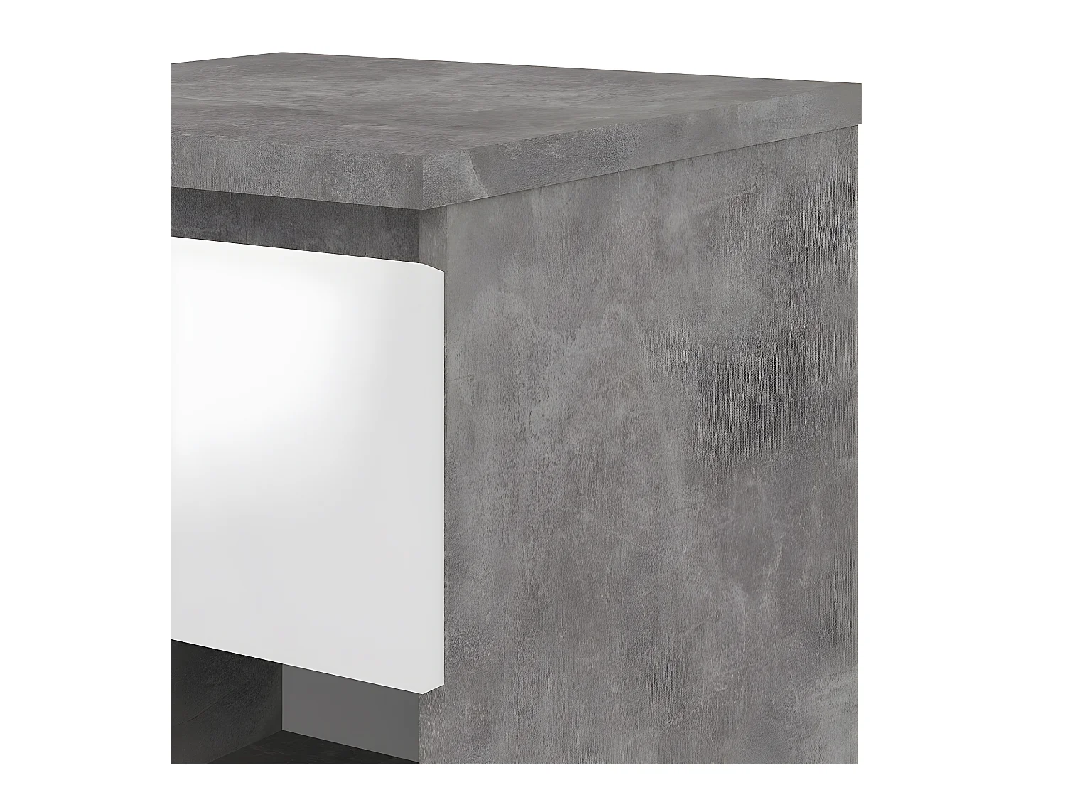 Nada Table de chevet avec 1 tiroir et 1 tablette de rangement, aspect béton, blanc brillant.