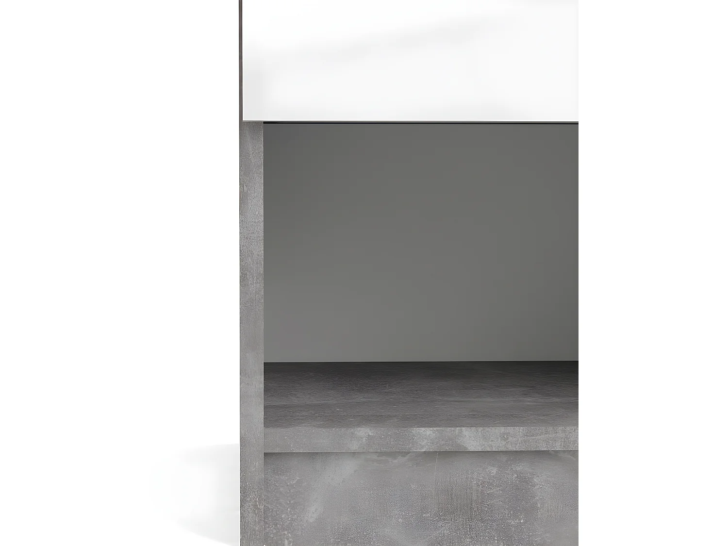 Nada Table de chevet avec 1 tiroir et 1 tablette de rangement, aspect béton, blanc brillant.