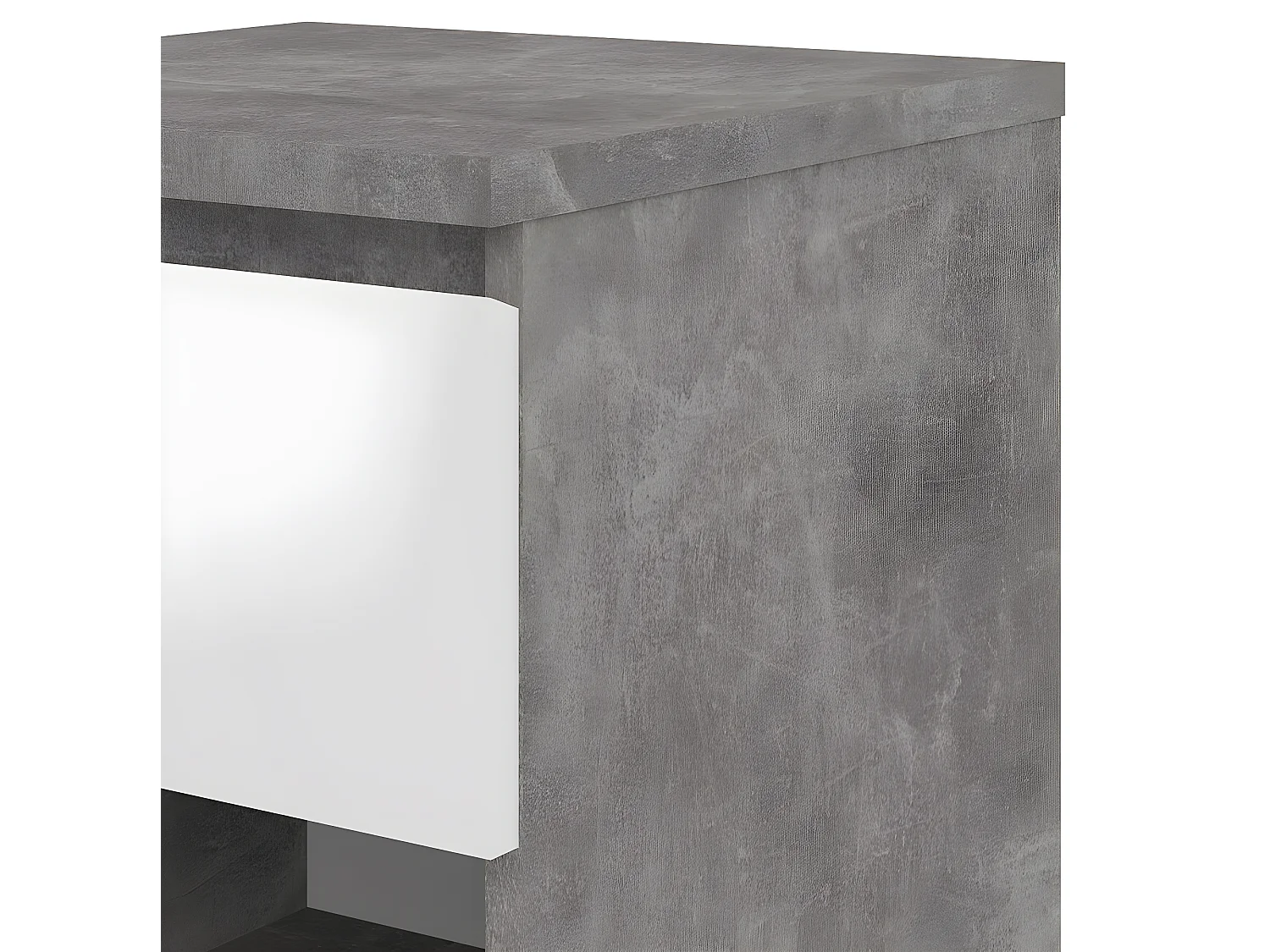 Nada Table de chevet avec 1 tiroir et 1 tablette de rangement, aspect béton, blanc brillant.