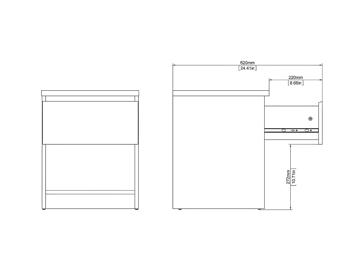Nada Table de chevet avec 1 tiroir et 1 tablette de rangement, aspect béton, blanc brillant.