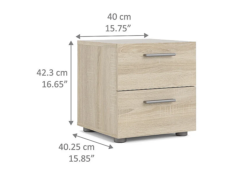 Petra Table de chevet à 2 tiroirs, imitation chêne.