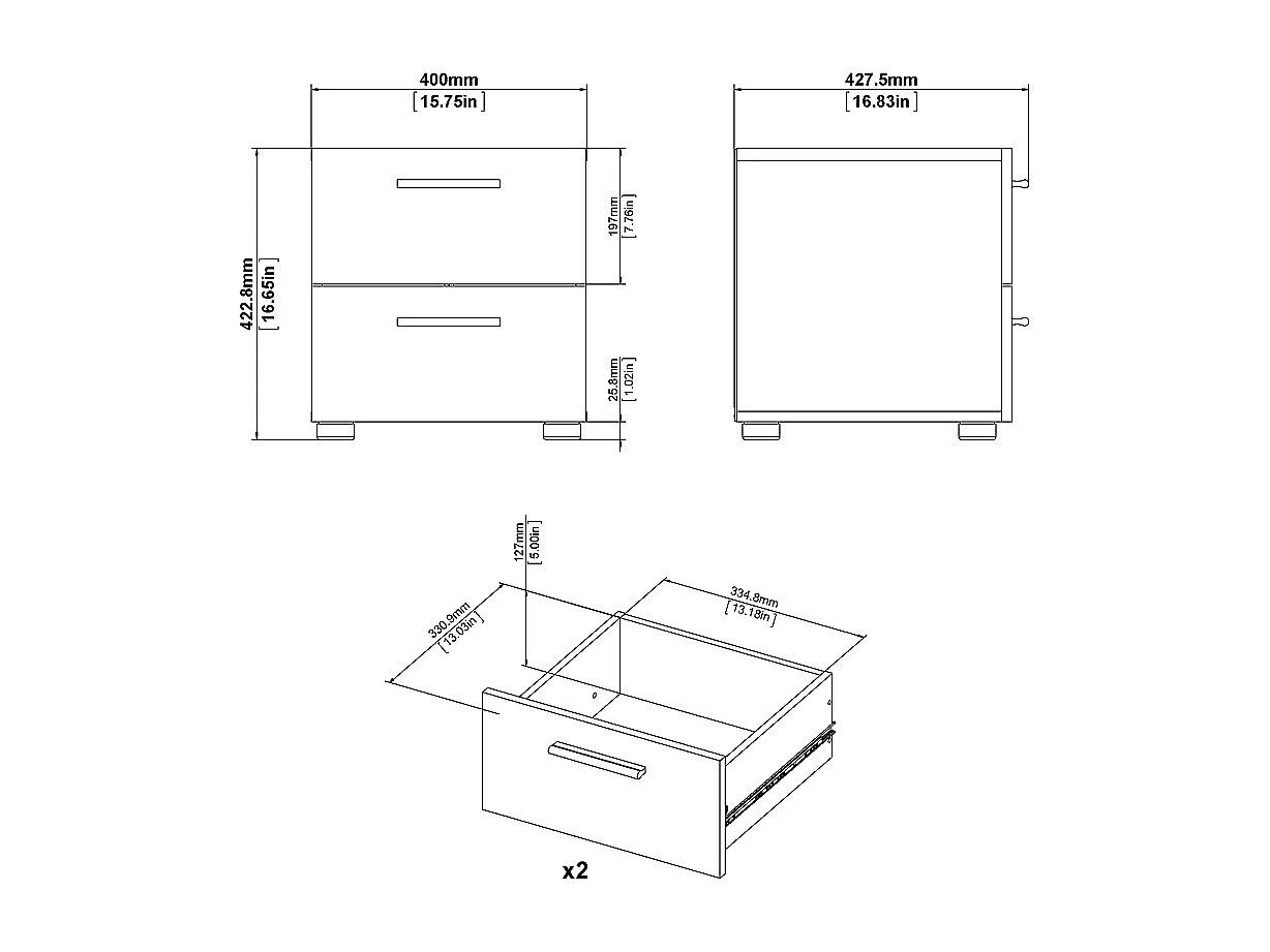 Petra Nachttisch mit 2 Schubladen, eiche dekor.