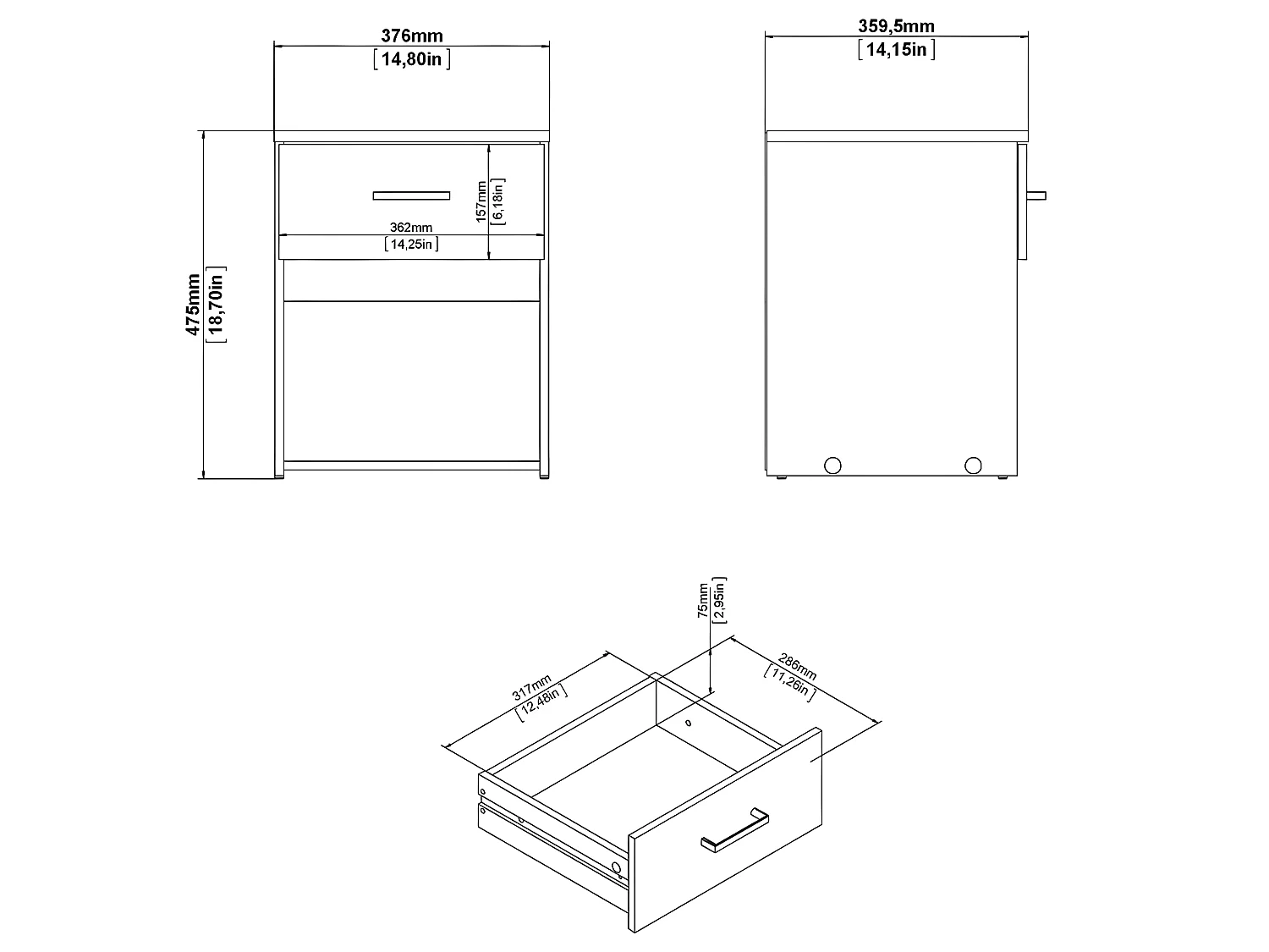 Spell nachtkastje 1 lade en 1 plank wit.