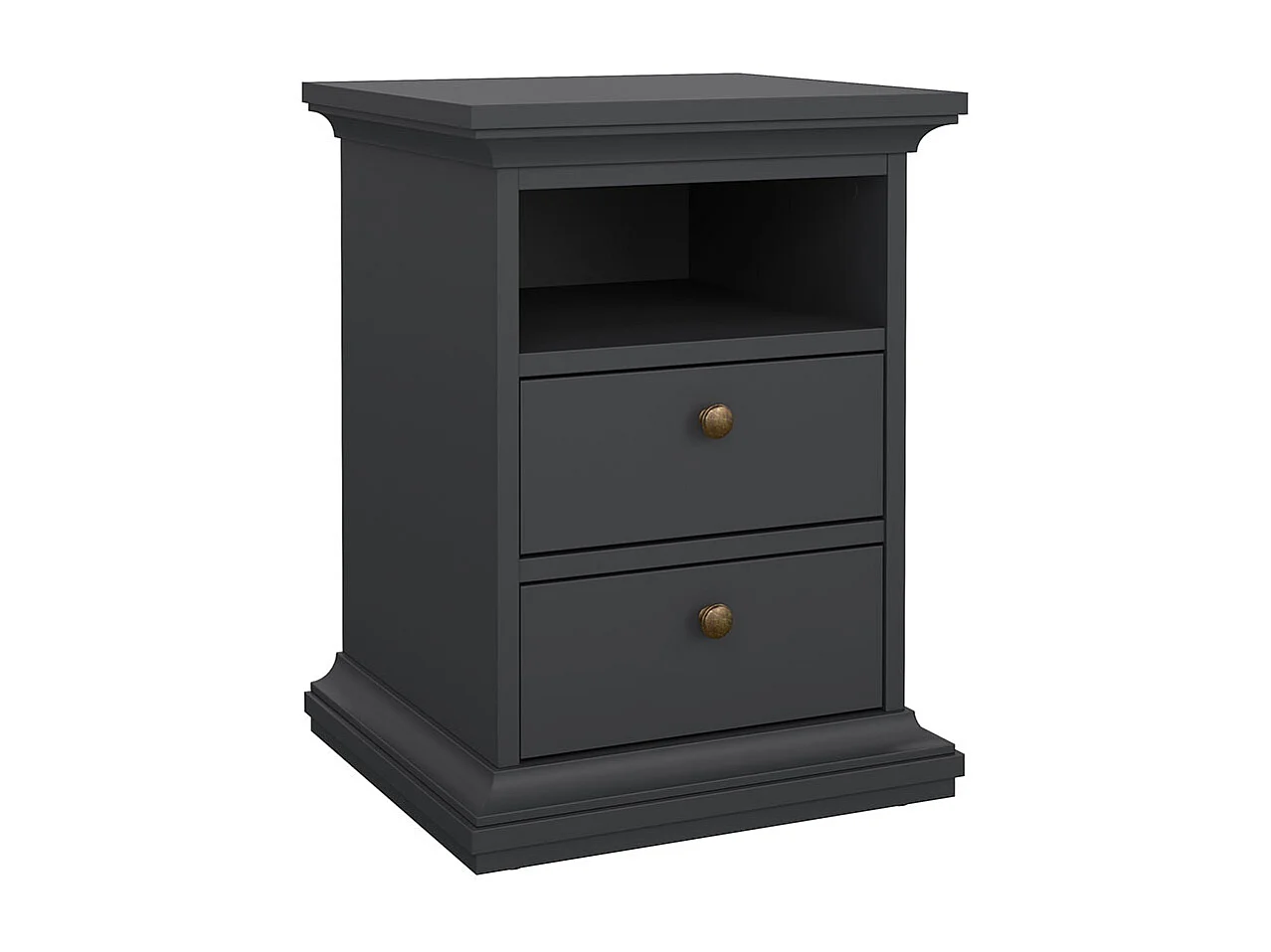 Venedig Table de chevet étroite 2 tiroirs et 1 espace de rangement, gris mat.