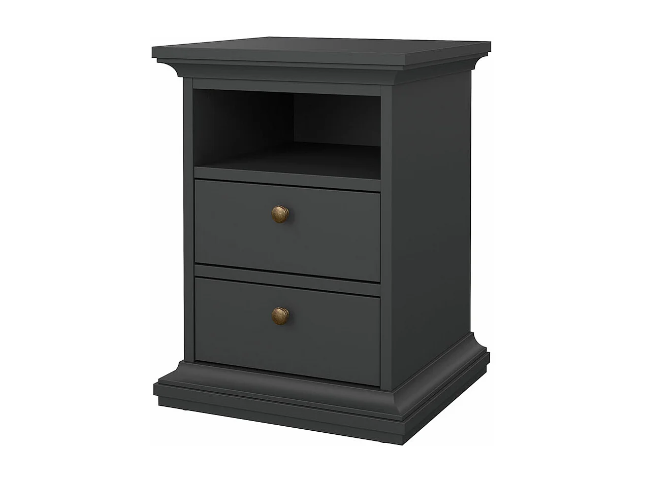 Venedig Table de chevet étroite 2 tiroirs et 1 espace de rangement, gris mat.