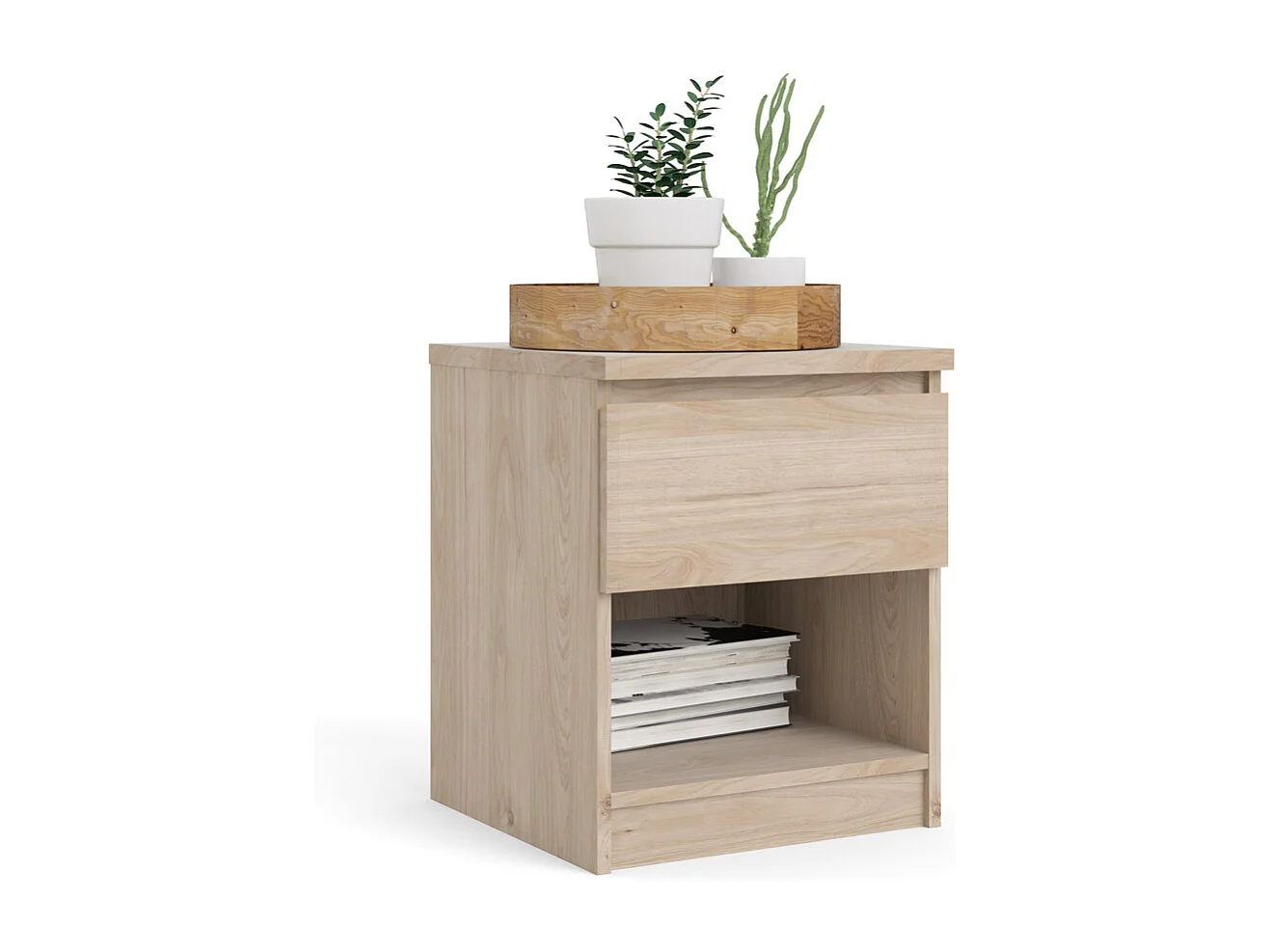 Nada Table de chevet à 1 tiroir, imitation chêne Hickory.