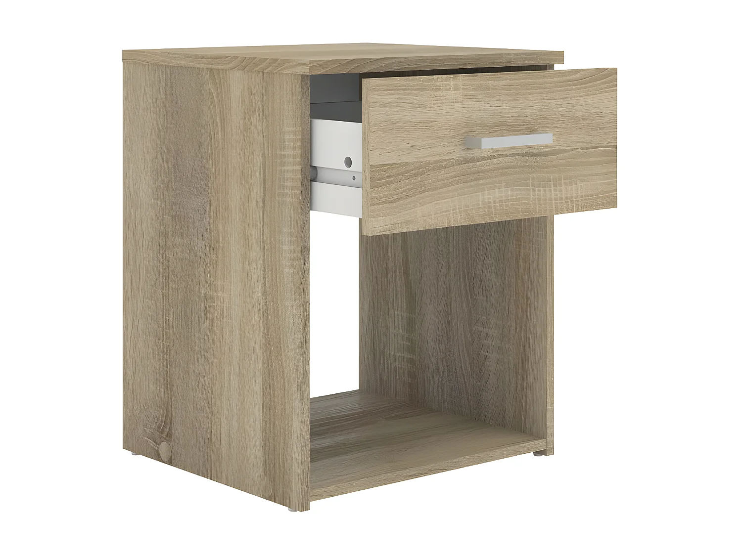 Spell Table de chevet à 1 tiroir et 1 espace de rangement ouvert, pieds en chêne.