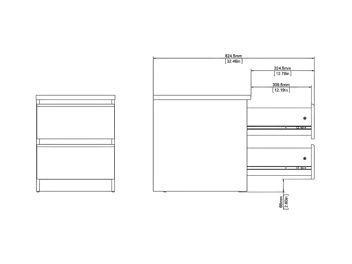 Nada Table de chevet à 2 tiroirs, noir mat.