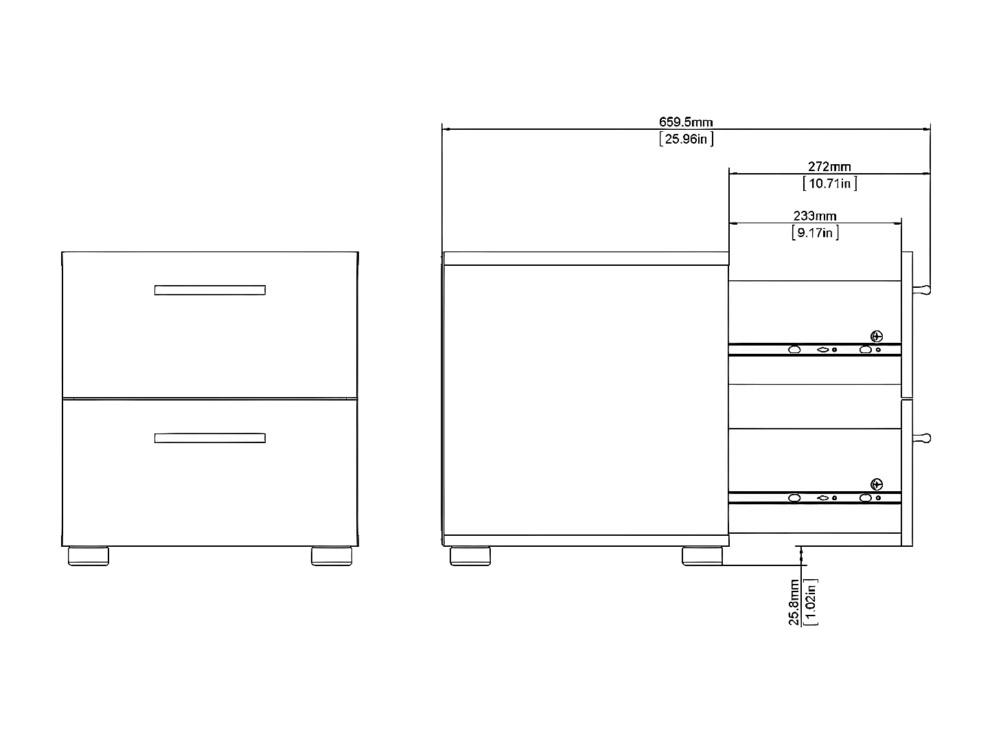 Petra Nachttisch mit 2 Schubladen, mattschwarz.