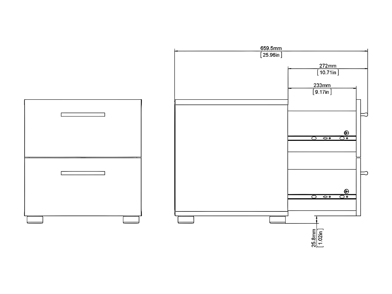 Mesita de noche Petra con 2 cajones negro mate.