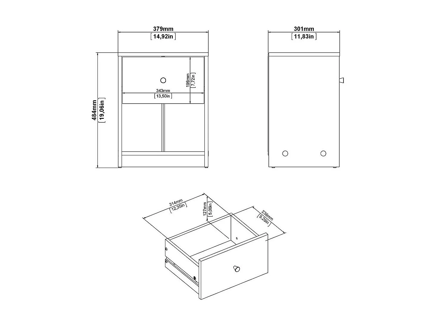 Maria nachtkastje 1 lade en 1 vak wit.